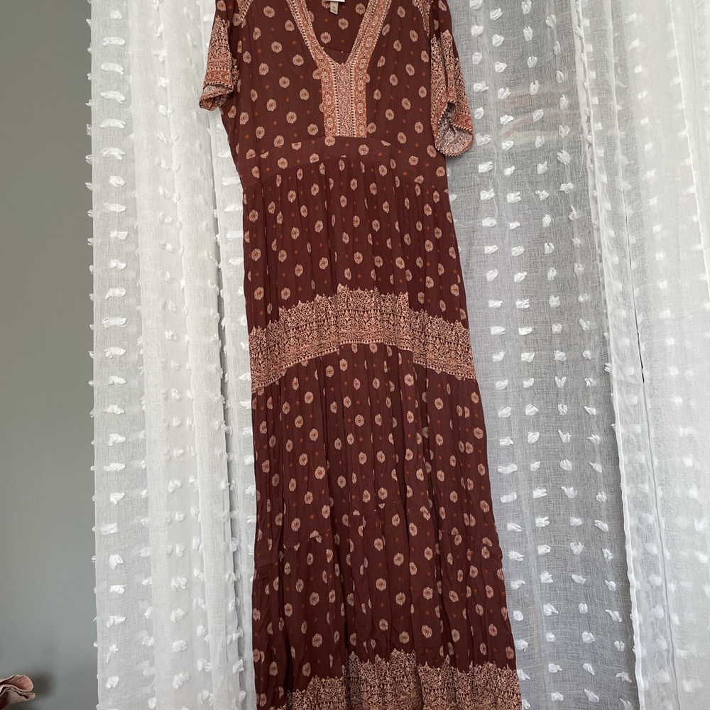 Knox Rose floor length brown & pink dress